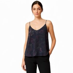 Aritzia Wilfred Free Floral V-Neck Cami Tank Top Black Purple Rayon S Holiday